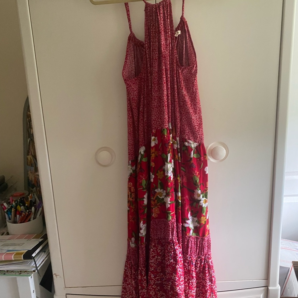 Easel Floral Red Maxi Dress BOHO FLOWY COMFY - Picture 5 of 8